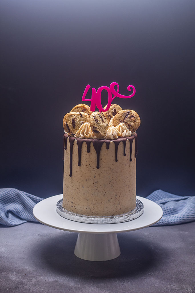 Special cookies and cream birthday cake with dribbly chocolate icing